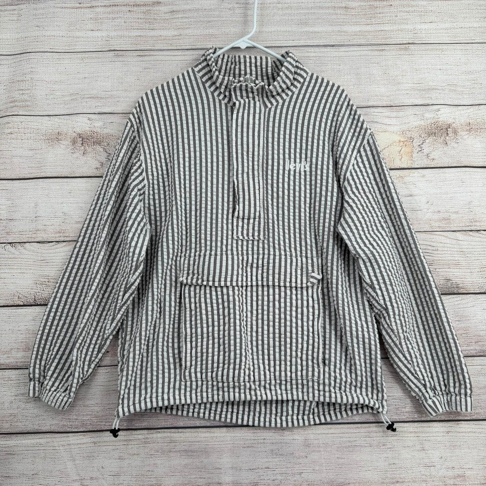Levi's Anorak Pullover Mens M Grey Striped Seersucker Quarter Zip A1839-0000